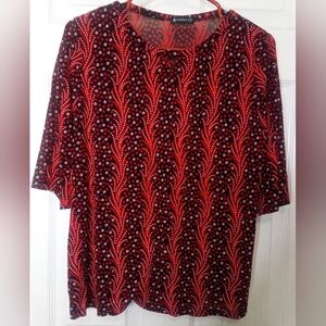 Chic Red and Black Patterned Women's Blouse